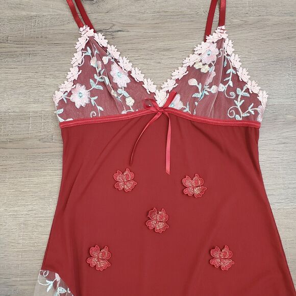 Y2K Fairy Babydoll Maxi Slip Dress M Embroidered Sheer Mesh Dainty Coquette - Picture 4 of 13